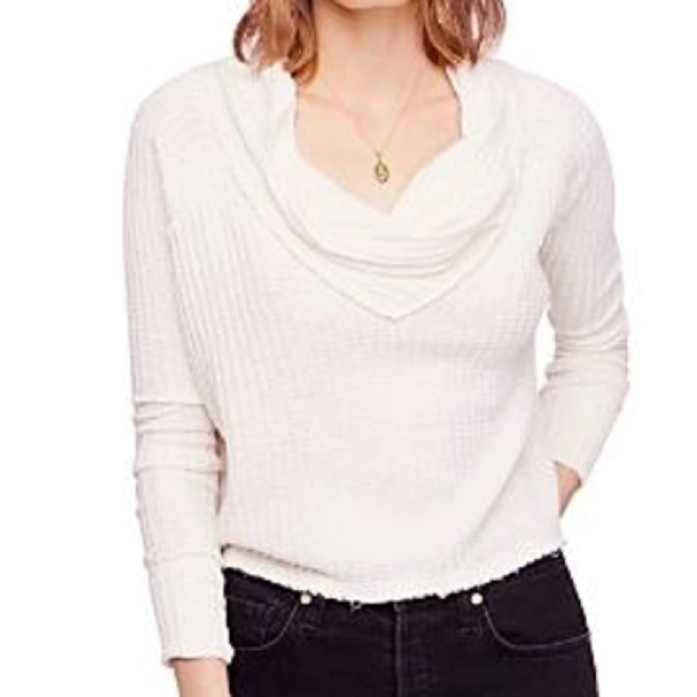 We The Free XS Ivory Waffle Knit Long Sleeve Cowl Neck Wildcat Thermal Sweater